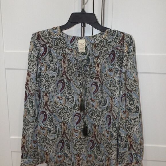 Faded Glory Olive Green Gold Burgandy Long Sleeve - Picture 6 of 7